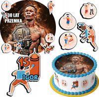 ZESTAW OPŁATEK NA TORT 20CM + 17 POSTACI - MMA HOBBY + IMIĘ 15CM 18CM