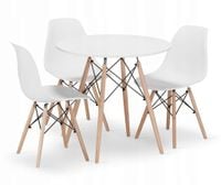 Stół 80 cm biały okrągły + 3 krzesła białe jadalnia styl skandynawski