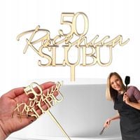 Topper 10 15 25 30 40 50 ROCZNICA ŚLUBU toper na tort złoty pleksi lustro