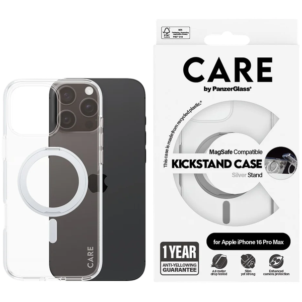 panzerglass feature case transparent w. silver kickstand & magsafe zdjęcie 1