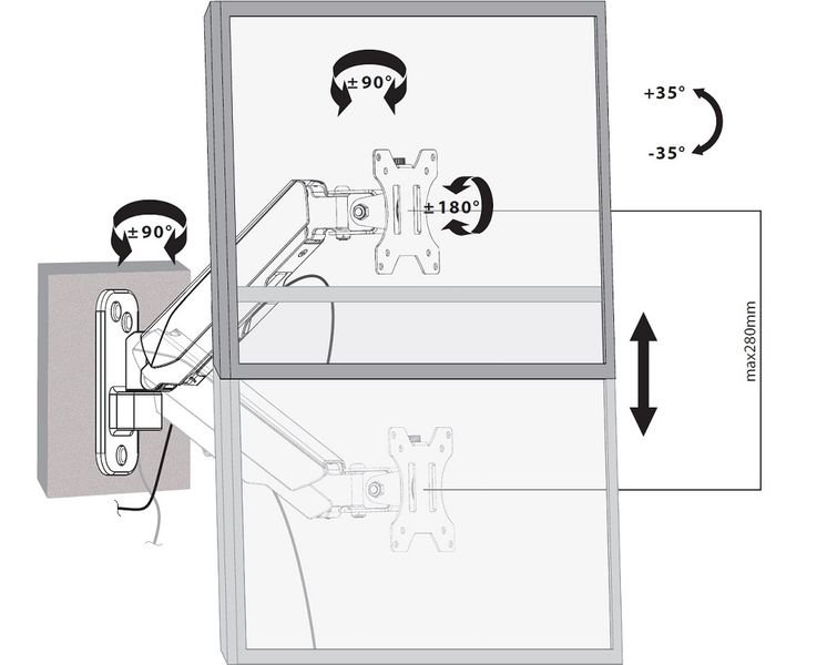 Uchwyt Ścienny Manhattan TV LED/LCD 17-32 cali 8kg ze Sprężyną Gazową zdjęcie 6