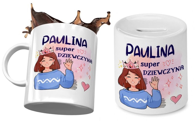 Dla Pauliny Zestaw Kubek + Skarbonka Dla Dziecka Z Nadrukiem Ze Zdjęciem zdjęcie 1