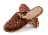 KAPCIE MĘSKIE PANTOFLE SKÓRZANE ZAKRYTE KLAPKI DOMOWE BRĄZOWE MAXIMUS r. 43