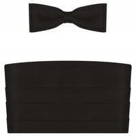 Czarny pas smokingowy z muchą i białą poszetką