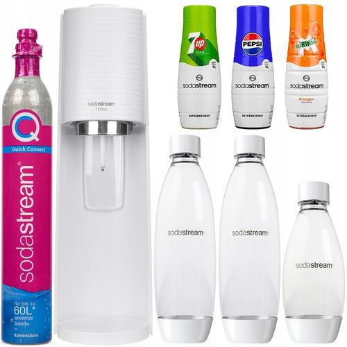 SATURATOR DO WODY SODASTREAM TERRA BIAŁY 3 BUTELKI + 3 SYROPY + na Arena.pl