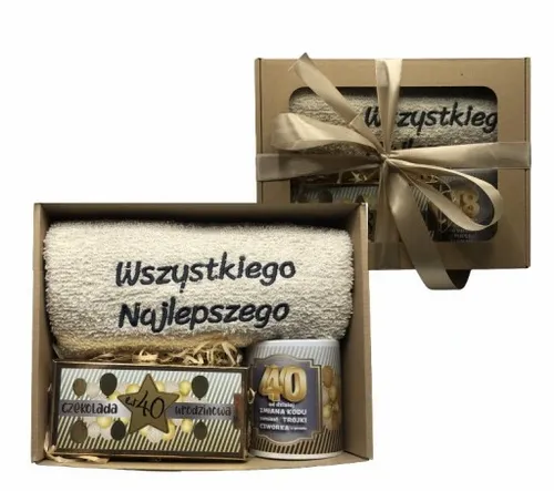 PREZENT NA URODZINY 18-70 Zestaw Kosz Prezentowy Ręcznik Kubek Czekolada na Arena.pl