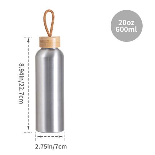 Aluminiowa butelka na wodę 600 ml z bambusową pokrywką do sublimacji - srebrna na Arena.pl