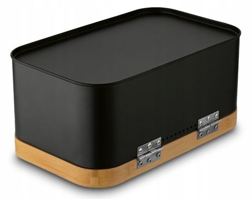 CHLEBAK STALOWY Z POKRYWA BAMBUSOWA POJEMNIK NA PIECZYWO CHLEB BUŁKI Czarny na Arena.pl