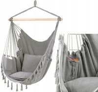 KRZESŁO BRAZYLIJSKIE FOTEL WISZĄCY HAMAK HUŚTAWKA JASNY SZARY Z PODUSZKAMI