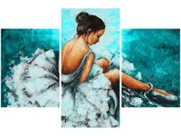 90X60CM OBRAZ OBRAZ BALETNICA TURKUSOWYM TLE TRZY OBRAZY