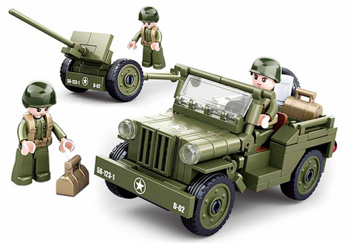 Klocki Wojsko JEEP WILLYS MB + Armata 143el na Arena.pl