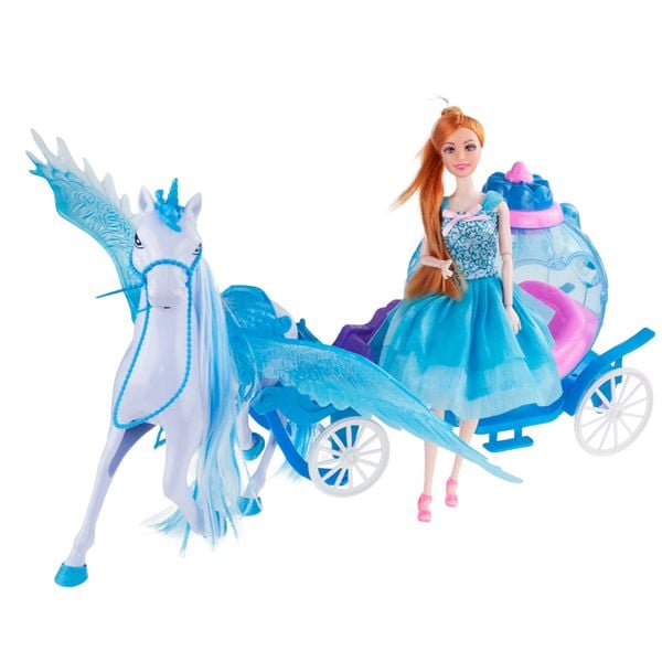 KARETA DLA LALKI Z PEGAZEM JEDNOROŻCEM I LALKĄ KAROCA LODOWA KRAINA zdjęcie 2