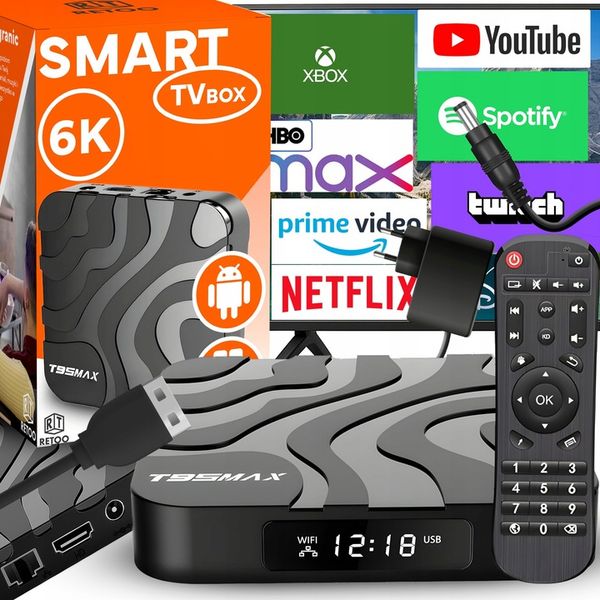 SMART TV BOX T95MAX ANDROID 9 64BIT 6K WIFI HDR USB 3.0 + PILOT KABEL zdjęcie 1