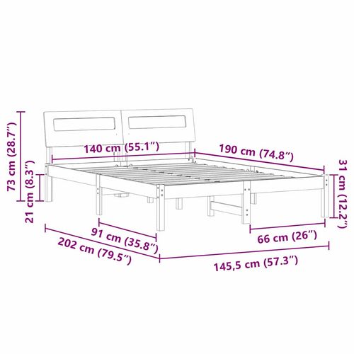 Ramka łóżka Woskowy brąz 140 x 190 cm Lite drewno sosnowe na Arena.pl