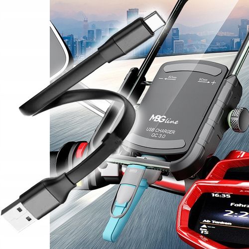 UCHWYT MOTOCYKLOWY NA TELEFON SZYBKA ŁADOWARKA USB QC3.0 MOTOCYKL + KABEL na Arena.pl
