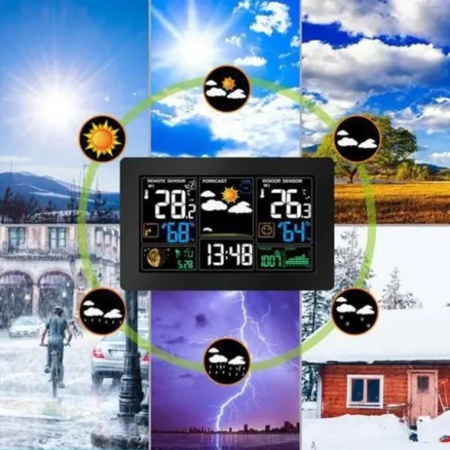 BEZPRZEWODOWA STACJA POGODY LCD POGODOWA HIGROMETR BAROMETR DCF + CZUJNIK na Arena.pl