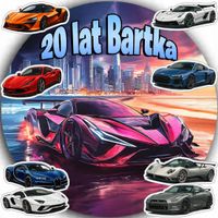 OPŁATEK NA TORT 20CM - SUPER SAMOCHÓD DEKORACJA URODZINOWA + IMIĘ 15CM 18CM