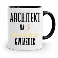 Kubek Czarny Dla Architekta Na Pięć Gwiazdek Z Nadrukiem Ze Zdjęciem