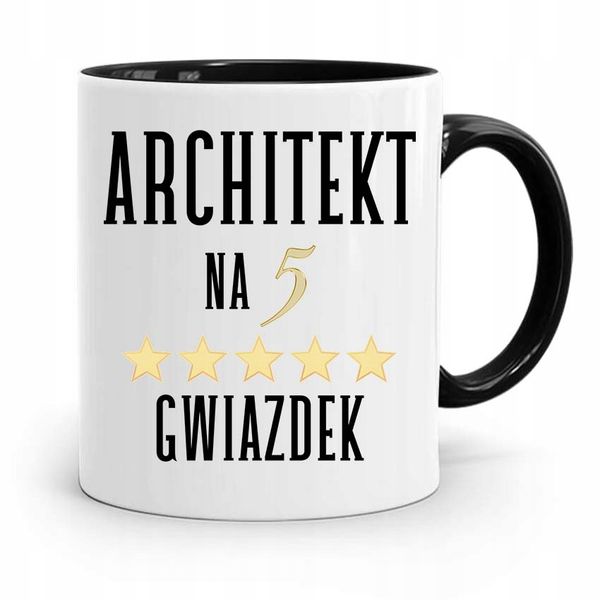 Kubek Czarny Dla Architekta Na Pięć Gwiazdek Z Nadrukiem Ze Zdjęciem zdjęcie 1