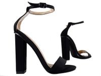 Czarne sandałki na słupku z paskiem w kostce 36