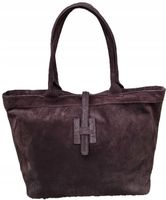 Torebka Włoska CZEKOLADOWA shopper SKÓRA ZAMSZ NATURALNY Vera Pelle+pasek