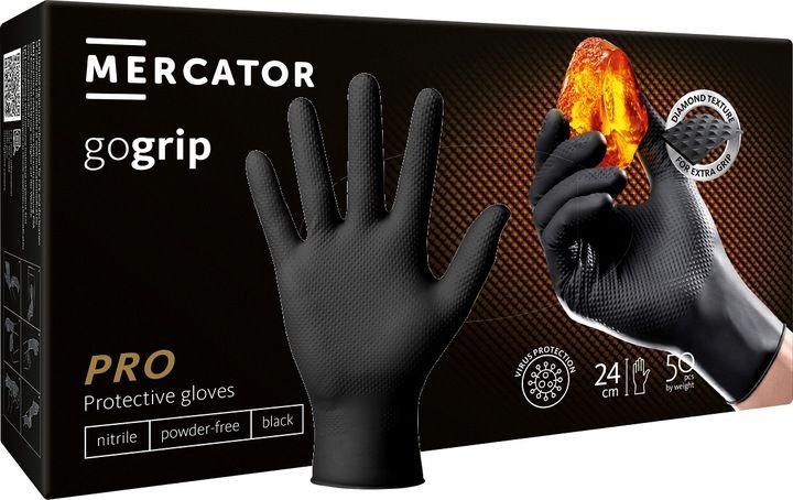 Rękawice Nitrylowe Mercator GOGRIP BLACK Czarne a50 L zdjęcie 4