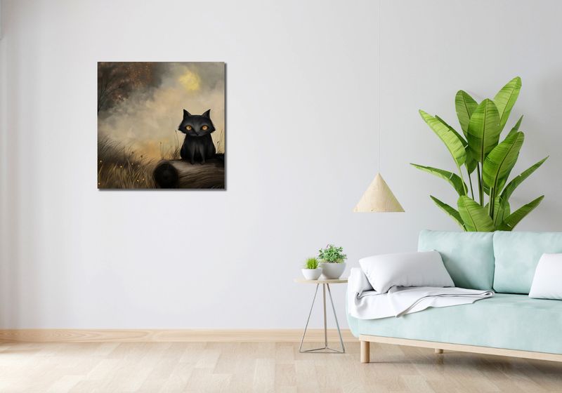 Obraz 70x70cm Czarny Kot zdjęcie 2