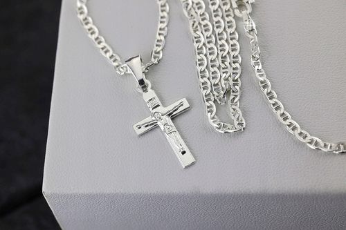 ŁAŃCUSZEK Z KRZYŻYKIEM KRZYŻ SREBRNY 925 DŁUGOŚĆ 55cm SPLOT GUCCI PUDEŁKO na Arena.pl