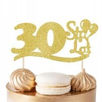 TOPPER NA TORT NA 30 URODZINY ZŁOTE BROKATOWE NA IMPREZĘ URODZINOWĄ