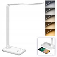 Lampka biurkowa LED, ściemnialna, timer, port USB i USB-C srebrno-biała