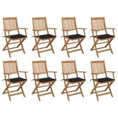 Składane krzesła ogrodowe z poduszkami, 8 szt., drewno akacjowe