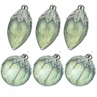 Szklane Przezroczyste Zielone Bombki Choinkowe Kształtki MIX 8 cm 6 szt.