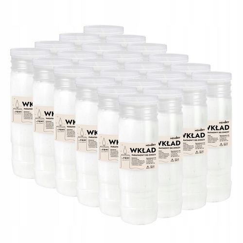 WKŁADY DO ZNICZY PARAFINOWE 7 DNI 168H 24 SZTUK ZNICZE CAŁOROCZNE na Arena.pl