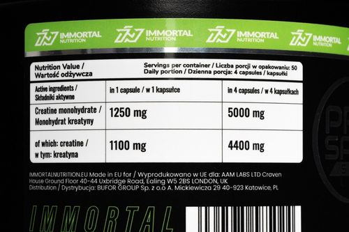 Immortal Creatine Monohydrate 1250mg 200kaps KREATYNA MONOHYDRAT MEGA CAPS na Arena.pl