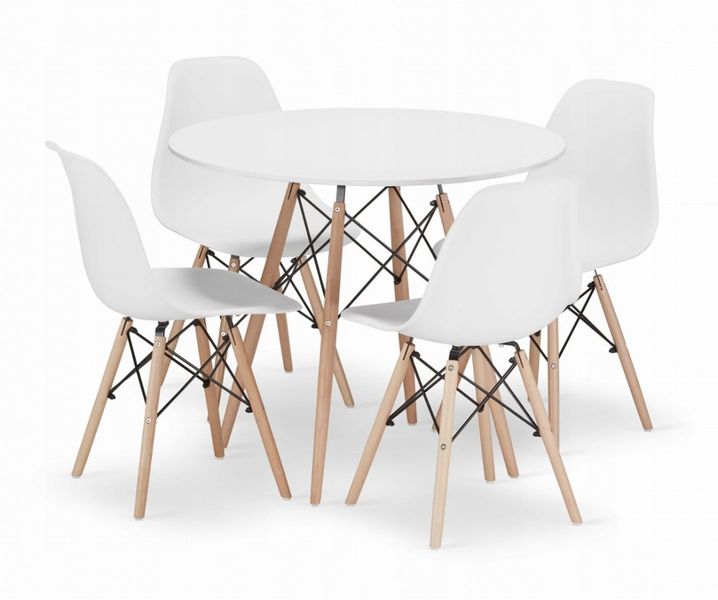 Zestaw stół okrągły TODI 90 biały + 4 krzesła OSAKA białe zdjęcie 1