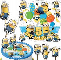 ZESTAW OPŁATEK NA TORT 20CM + TOPPERY PAPIEROWE - MINIONKI 15CM 18CM