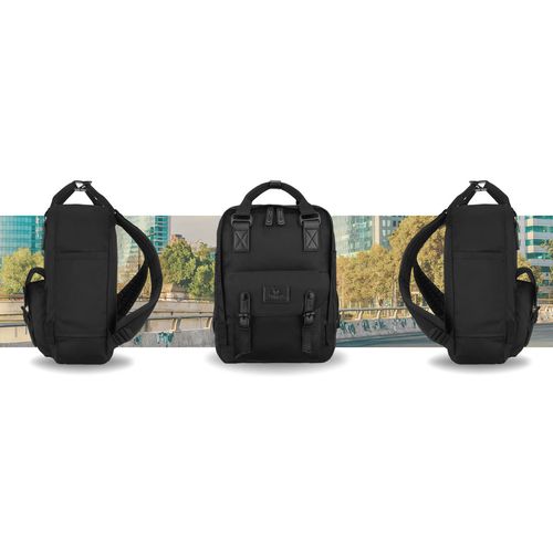 czarny, duży plecak damski wykonany z poliestru i skóry ekologicznej, na Arena.pl