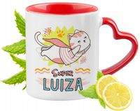 Kubek Czerwony Z Uszkiem W Kształcie Serca Dla Luizy Na Prezent
