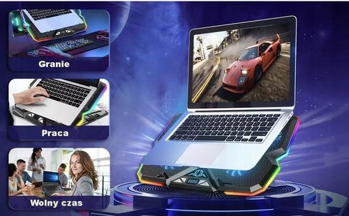 PODSTAWKA PODKŁADKA CHŁODZĄCA POD LAPTOPA PODŚWIETLANA + UCHWYT NA TELEFON na Arena.pl