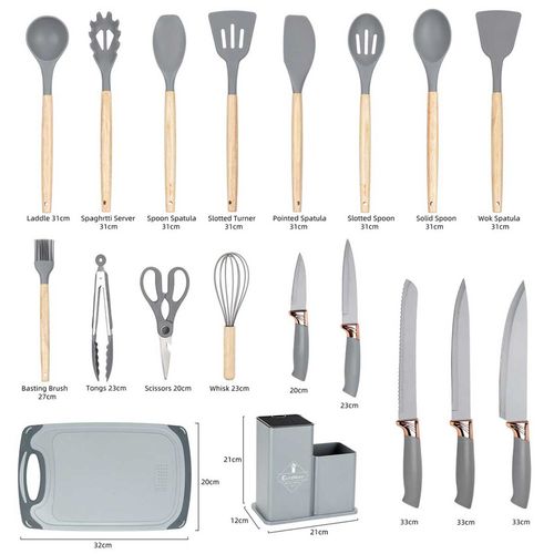 zestaw 19 elem. noży i przyborów kuchennych w stojaku e-6070 na Arena.pl