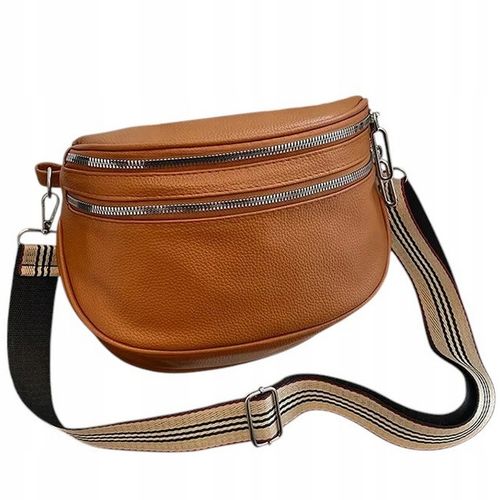 Torebka Damska Nerka BRĄZOWA Pojemna na Ramię Pasek Parciany Srebrny Zamek na Arena.pl