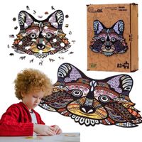 puzzle drewniane układanka wesoły szop pracz zwierzę różne elementy