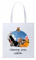 Śmieszny Pis Kaczyński Torba Eco Biała Shopper Z Nadrukiem Ze Zdjęciem