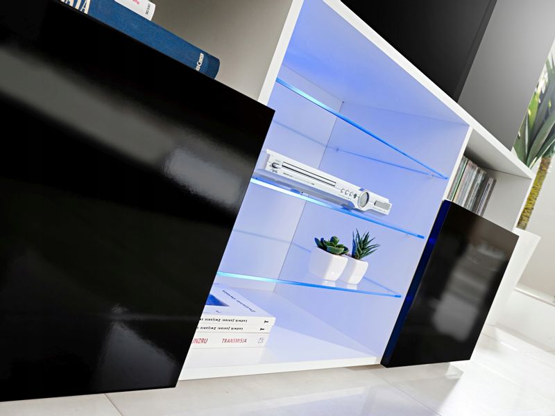 Pan Igiełka Szafka RTV LED Czarny Biały Dąb Wotan Połysk Mat  Blue LEDs zdjęcie 10