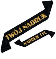 Szarfa czarna z Twoim nadrukiem w kolorze złotym - przód + tył