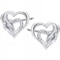 SREBRNE KOLCZYKI DAMSKIE 925 Z KRYSZTAŁAMI SERCA WKRĘTKI PREZENT ŻONY MAMY