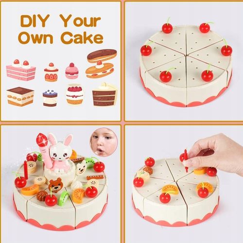 WIELKI ZESTAW CUKIERNIA TORT URODZINOWY KROJENIA SERWIS HERBATY 85EL WOOPIE na Arena.pl