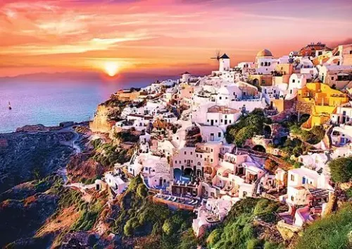 Puzzle 1000 elementów. Zachód słońca nad Santorini na Arena.pl