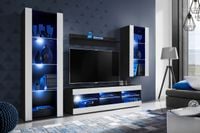 Meblościanka Czarny/Biały LED RGB Meble RTV – Zestaw Mebli