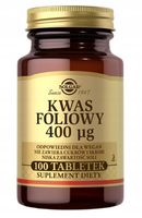 Solgar Kwas foliowy 400 mcg Zmęczenie Znużenie Ciąża Odporność 100tabl.